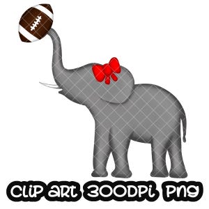 Elephant with Bow and Football Sublimation PNG, Hand Drawn Elephant Png, Elephant Sublimation Design Download Printable Artwork Design