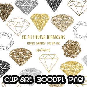 Glittering Diamonds Clipart, Silver Gold Glitter, Diamond Clip art, Glitter Diamond Clipart, PNG INSTANT DOWNLOAD