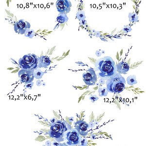 Watercolor rose blue, flowers, floral, wreath, bouquet, digital clipart, cards, wedding, frames Free Commercial Use PNG image 3