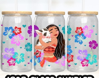 Anime Cartoon Prinzessin Moana Cup PNG-Datei DIGITAL DOWNLOAD 16oz Glasbecher Design, 16oz Libby Cup Wrap