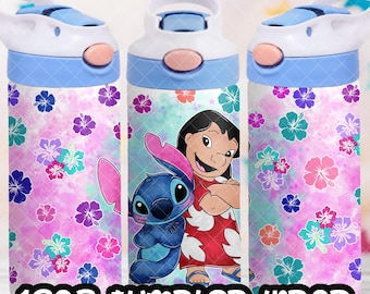 Archivo PNG de taza de Stitch y Lilo DESCARGA DIGITAL Diseño de vaso de 12 oz, envoltura de taza con tapa abatible de 12 oz