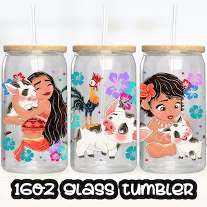 Anime Cartoon Princess Moana Heihei Cup PNG File DIGITAL DOWNLOAD 16oz Glass Tumbler Design, 16oz Libby Cup Wrap