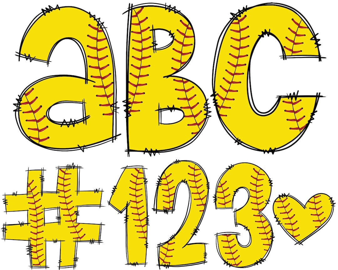 Softball Doodle Letters Clipart, Letters Clip Art, Sports Digital ...