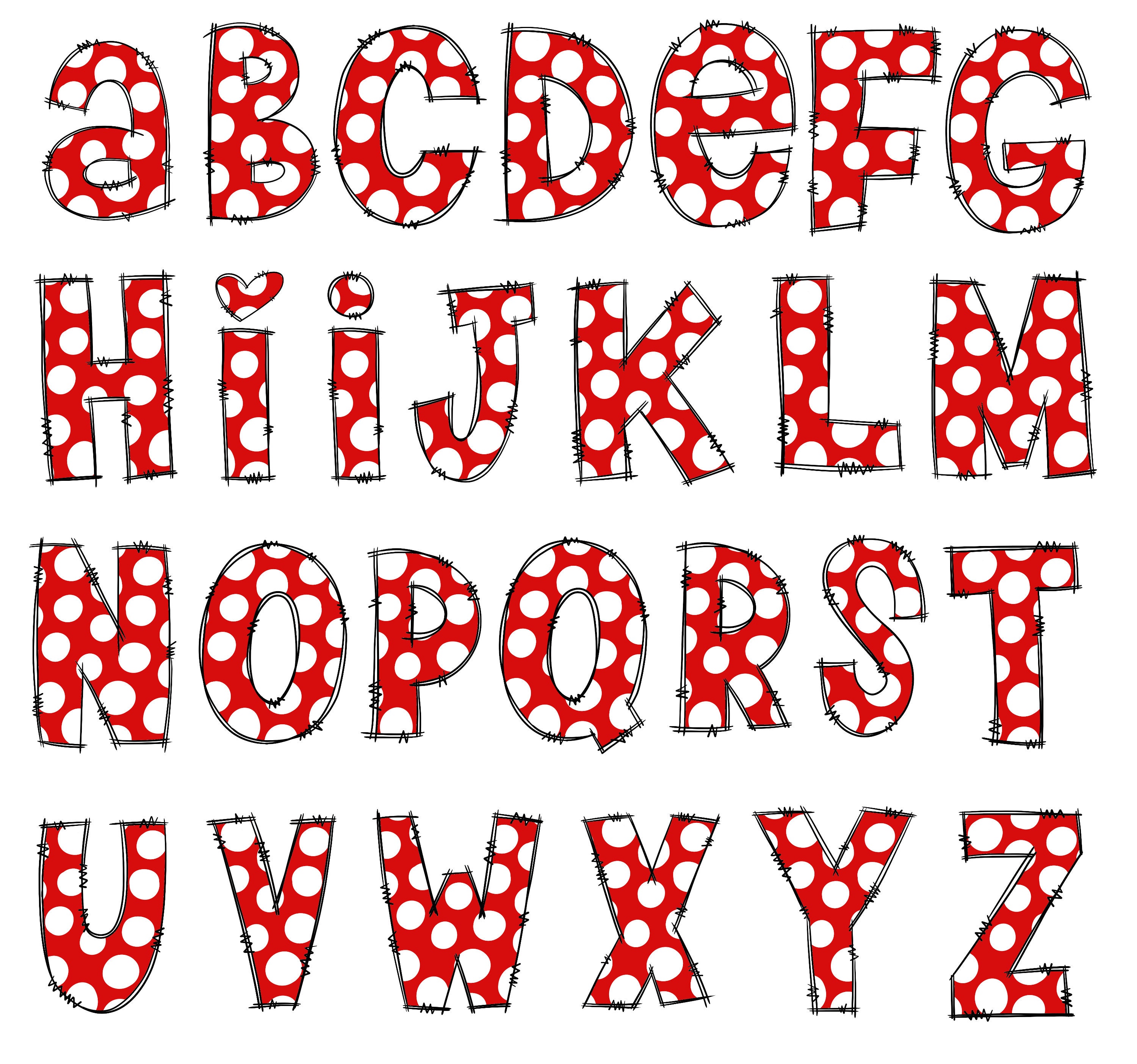 Doodle Alphabet Set Red With Dots Clipart PNG, Hand Drawn Letters Clip ...