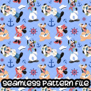Minnie Mickey Mouse Sailor Kreuzfahrtschiff Musterdesign, Micky Maus und Freunde Digitales Papier Hintergrund Download JPG