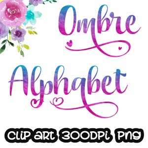Imágenes prediseñadas del alfabeto ombré, alfabeto de lámina azul y rosa, imágenes prediseñadas digitales, números, fuentes, corazones, letras, tarjetas, invitaciones, PNG