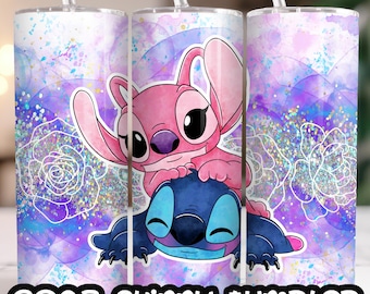 Anime Cartoon Stitch Angel 20oz Skinny Tumbler Wrap, Straight&Tapered Tumbler Design Sublimation Download PNG