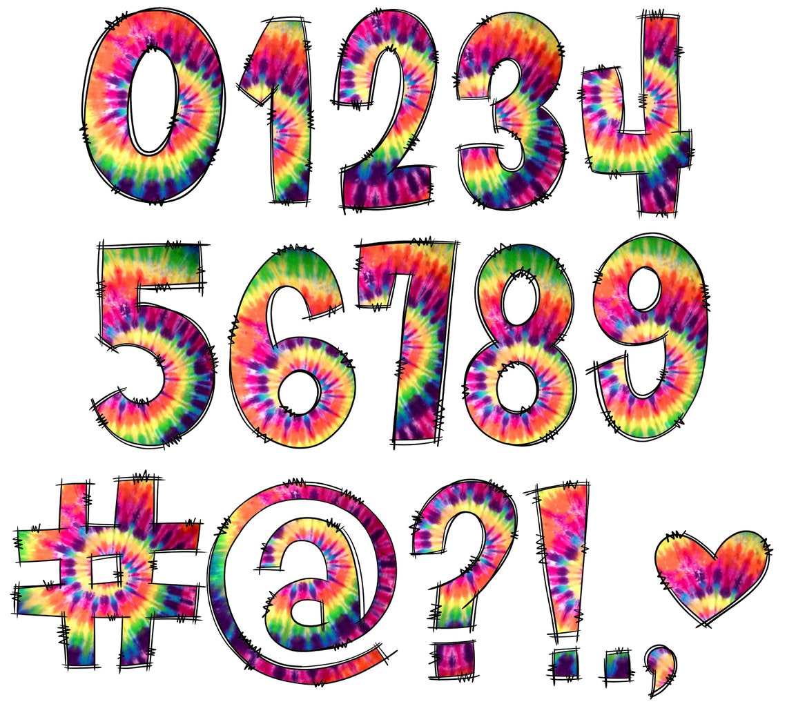 Doodle Letters Tie Dye Clipart, Blue, Green, Orange Letters Clip Art ...