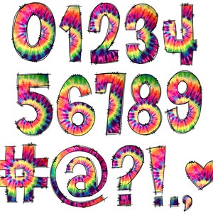 Doodle Letters Tie Dye Clipart, Blue, Green, Orange Letters Clip Art ...