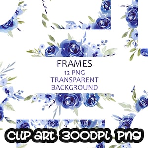 Aquarel roze blauw frame arrangement aquarelle bloemen bloemen kransen boeket clipart bruiloft gratis commercieel gebruik, png