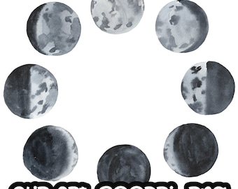 Moon Clip Art, Watercolor Clipart (PNG, Instant Download)