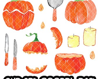 Pumpkin Carving Clipart Digital Clip art Jackolanterns Fall Autumn Halloween Download PNG