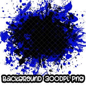 Éclaboussures de peinture de fond bleu noir | Cadre anti-éclaboussures | Fond d'éclaboussures | Oeuvre d'art imprimable I fichier numérique | Sublimation PNG