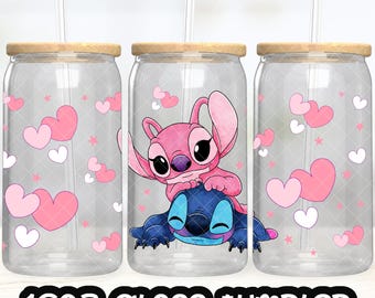 Anime Cartoon Stitch Angel Cup PNG File DIGITAL DOWNLOAD 16oz Glass Tumbler Design, 16oz Libby Cup Wrap