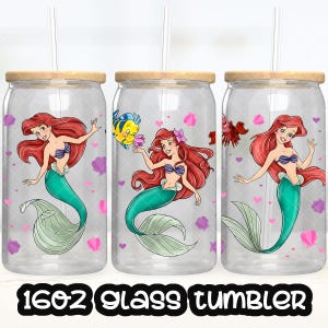 Princess Ariel Cup PNG File DIGITAL DOWNLOAD 16oz Glass Tumbler Design, 16oz Libby Cup Wrap