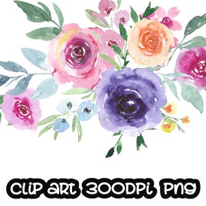 Watercolor Aquarell Flowers Rose Pink Purple Floral Wreath Bouquet Digital Clipart Wedding Frames Free Commercial Use PNG