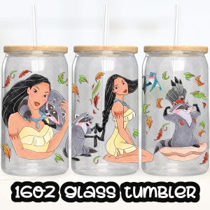 Anime Cartoon Princess Pocahontas Cup PNG File DIGITAL DOWNLOAD 16oz Glass Tumbler Design, 16oz Libby Cup Wrap