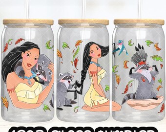 Anime Cartoon Princess Pocahontas Cup PNG File DIGITAL DOWNLOAD 16oz Glass Tumbler Design, 16oz Libby Cup Wrap