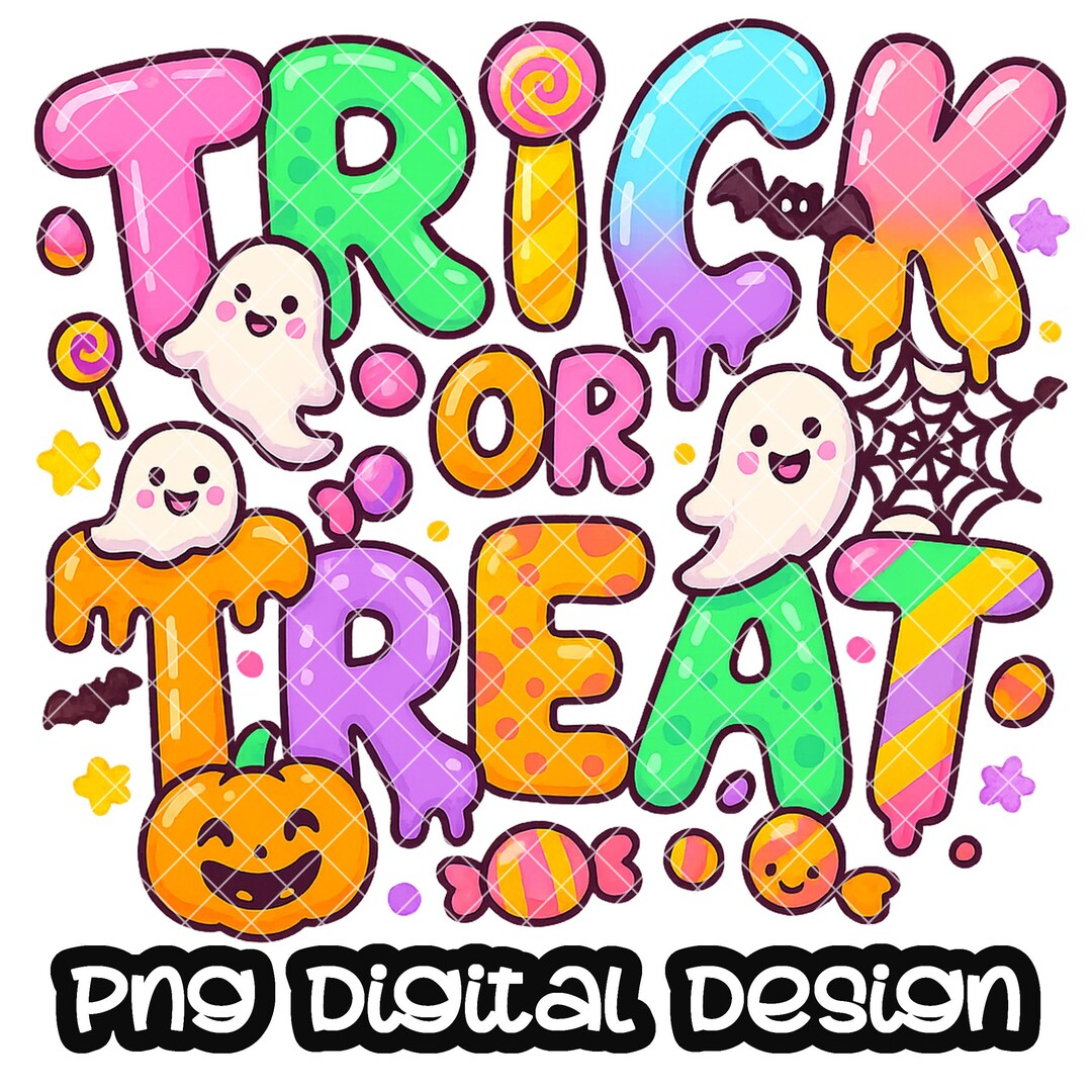 Trick or Treat Halloween Sublimation PNG I Ghost Candies Sweet Ombre ...