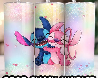 Anime Cartoon Stitch Angel 20oz Skinny Tumbler Wrap, Straight&Tapered Tumbler Design Sublimation Download PNG