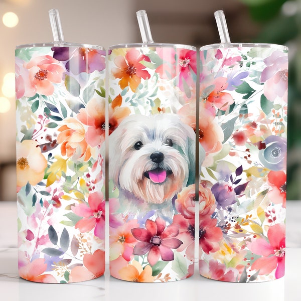 Coton de Tulear Dog Mom 20oz Skinny Tumbler Template Straight Seamless Sublimation Download PNG