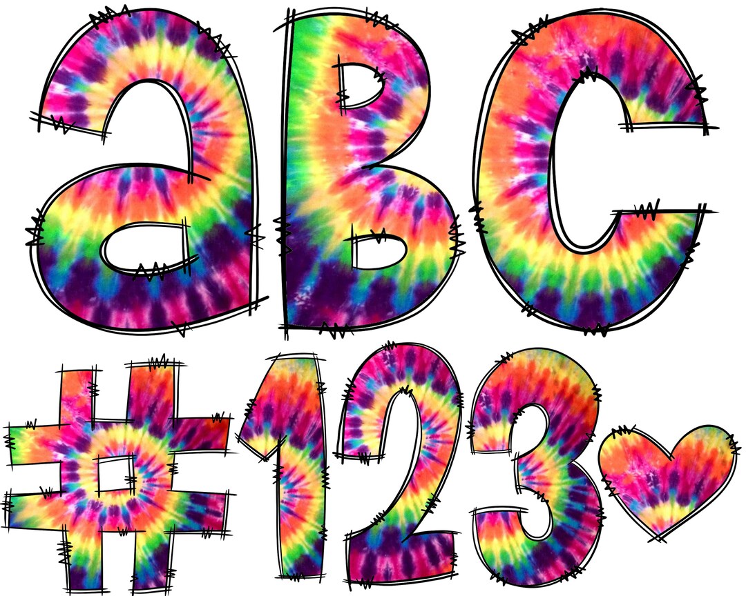 Doodle Letters Tie Dye Clipart, Blue, Green, Orange Letters Clip Art ...