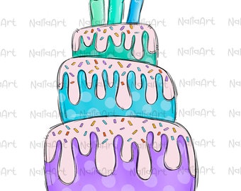 Birthday Cake PNG Design | Birthday Sublimation PNG | Hand Drawn Digital Download | Printable Art