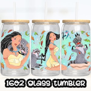 Anime Cartoon Princess Pocahontas Cup PNG File DIGITAL DOWNLOAD 16oz Glass Tumbler Design, 16oz Libby Cup Wrap