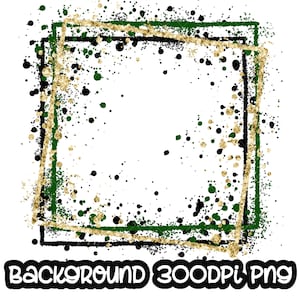Lijst Splatter Goud Groen Zwarte Achtergrond | Afdrukbaar kunstwerk | Spatlijst | Achtergrond verfspatten | Sublimatie-png