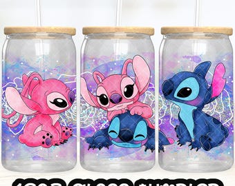 Anime Cartoon Stitch Angel Cup PNG File DIGITAL DOWNLOAD 16oz Glass Tumbler Design, 16oz Libby Cup Wrap