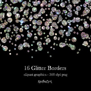 Silver Rainbow Glitter Border, Confetti Borders, Clipart Glitter , Clip art Glitter, Sparkly clipart, Dots clip art, Wedding, Png Clipart