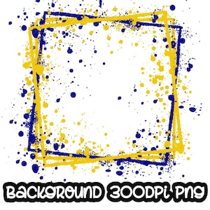 Marco con fondo azul y amarillo salpicado / Ilustración imprimible / Marco salpicado / Fondo salpicado de pintura / Sublimación PNG