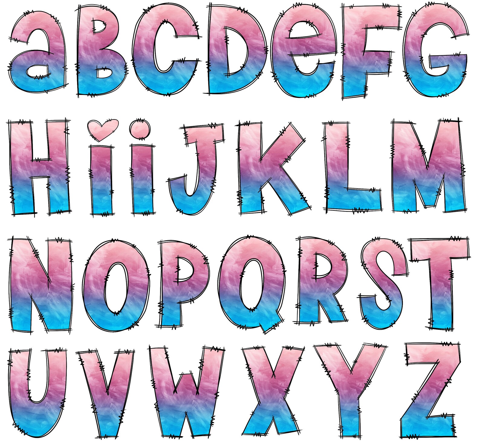 Color Hub Letters Doodle Letters Rainbow Ombre Clipart, Letters Clip Art, Blue Pink ...