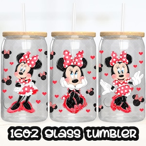 Minnie Cup PNG File DIGITAL DOWNLOAD 16oz Glass Tumbler Design, 16oz Libby Cup Wrap