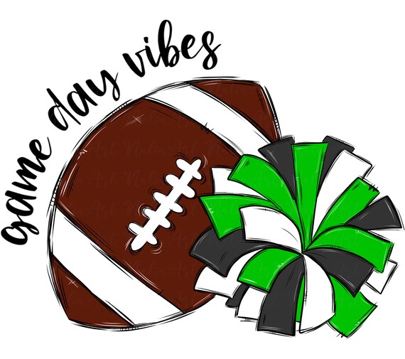Game Day Vibes Sublimation Design PNG Football Cheer Poms Green.