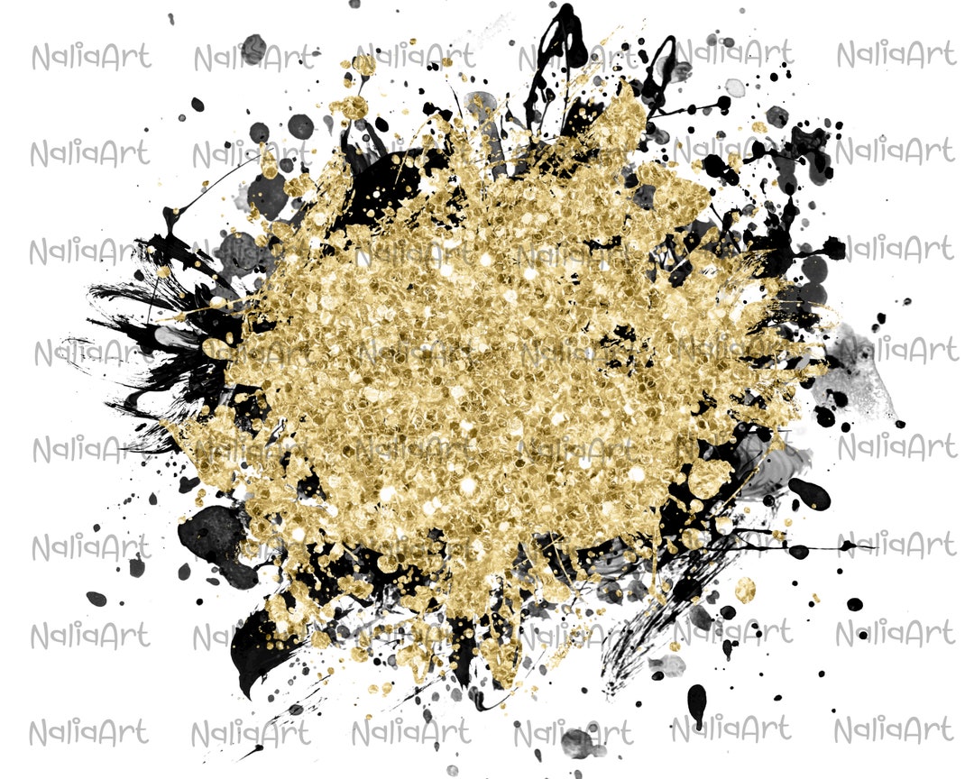 Background Paint Splatter Glitter Gold Black Splash Frame Splatter
