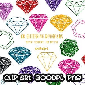 Glittering Diamonds Clipart, Silver Gold Glitter, Diamond Clip art, Glitter Diamond Clipart, PNG INSTANT DOWNLOAD
