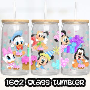 Mickey Minnie Mouse Baby Cup PNG File DIGITAL DOWNLOAD 16oz Glass Tumbler Design, 16oz Libby Cup Wrap