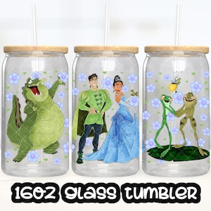 Anime tecknad prinsessa Tiana, prinsessan och grodan kopp PNG-fil DIGITAL NEDLADDNING 16oz glastumblerdesign, 16oz Libby koppomslag