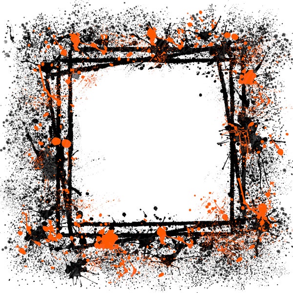 Rahmen Splatter Orange Schwarz Hintergrund | Druckbares Kunstwerk | Spritzrahmen | Farbe Splatter Hintergrund | Sublimation PNG