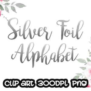 Silber Alphabet Clip Art, Silberfolie Alphabet, digitale Clipart, Zahlen, Schriftart, Buchstaben Karten, einladungsrt, PNG