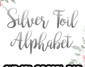 Clip art alfabeto argento, alfabeto in lamina d'argento, clipart digitale, numeri, font, lettere, biglietti d'invito, PNG