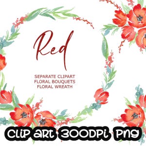 Aquarelle de fleurs rouges, floral, couronne, bouquet, invitationsrt, mariage, images numériques Gratuit PNG à usage commercial