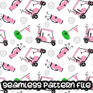 Caddie Pink Golf Sport Seamless Pattern, Digital Paper Background Download JPG