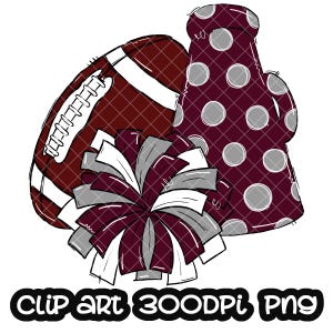Football Cheer Poms Megaphone Burgund Grey Dots Digital Download cheerleader cheerleading Sublimation Sport design School Team PNG