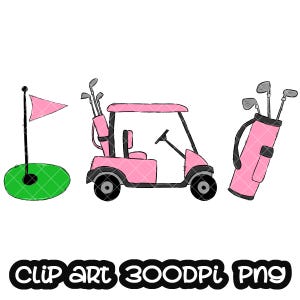 ゴルフトリオキャディーピンクゴルフカート昇華PNGデジタルデザインスポーツ