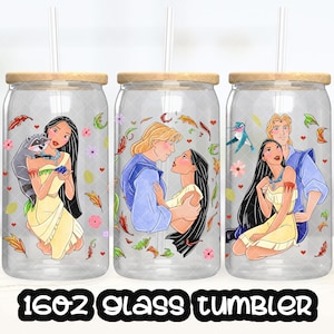 Anime Cartoon Princess Pocahontas Cup PNG File DIGITAL DOWNLOAD 16oz Glass Tumbler Design, 16oz Libby Cup Wrap