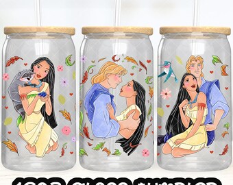 Anime Cartoon Princess Pocahontas Cup PNG File DIGITAL DOWNLOAD 16oz Glass Tumbler Design, 16oz Libby Cup Wrap