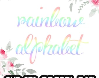 Regnbågsalfabetet ClipArt, Ombre-alfabetet, Digital clipart, Typsnitt, Bokstäverskort, Invitationsrt, PNG