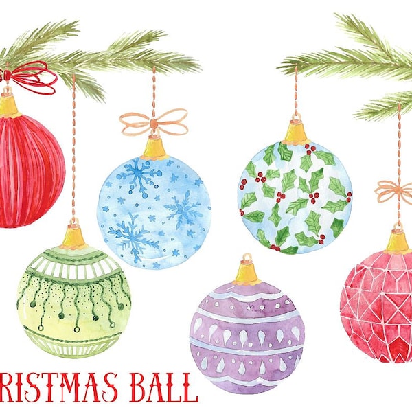 Weihnachtskugel Aquarell, Handgemaltes Aquarell, digitale Clipart, Karten, Einladungen, PNG